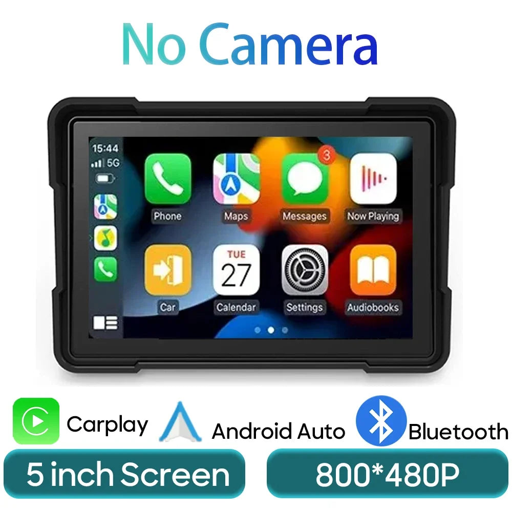 Monitor Multifuncional 5'' com Carplay e Android Auto: GPS e Conectividade WiFi à Prova d'Água para sua Moto!