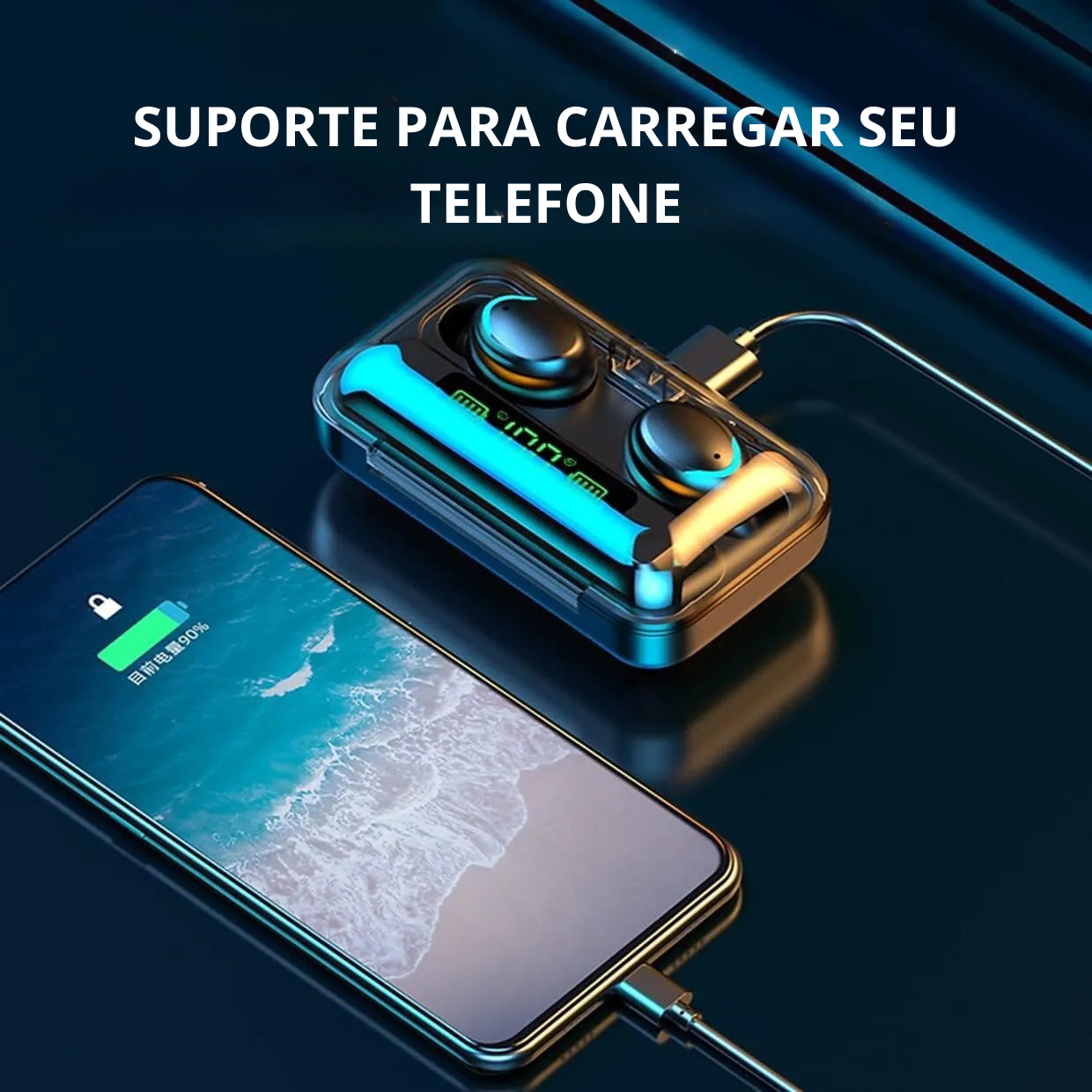 #04 Fone de Ouvido com microfone - TWS Power Bank